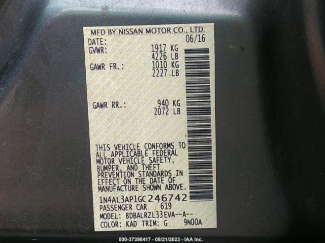 1N4AL3AP1GC246742 Nissan Altima 2.5 Sl