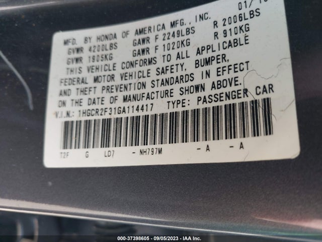 Honda ACCORD LX 2016 1HGCR2F31GA114417 Image 9