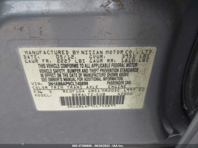 2012 NISSAN SENTRA 2.0 S VIN: 3N1AB6AP9CL745899
