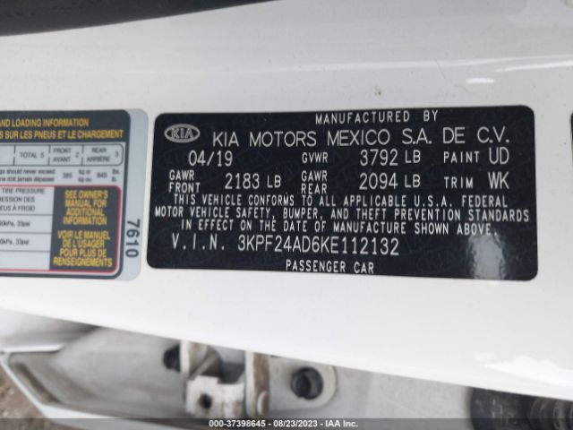 3KPF24AD6KE112132 KIA Forte Lxs