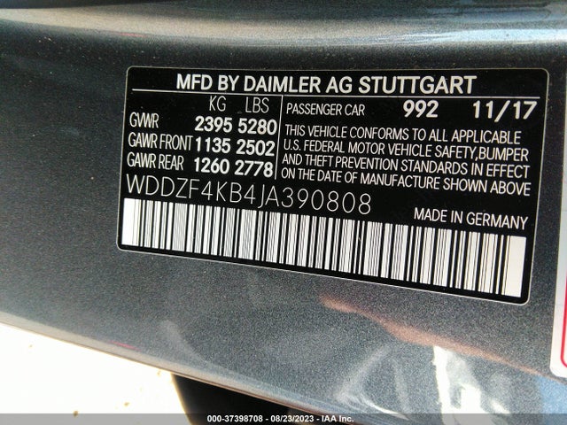2018 MERCEDES-BENZ E-CLASS E 300 VIN: WDDZF4KB4JA390808