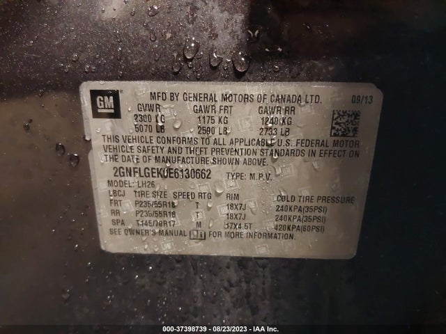 Chevrolet EQUINOX LT 2014 2GNFLGEK0E6130662 Image 9
