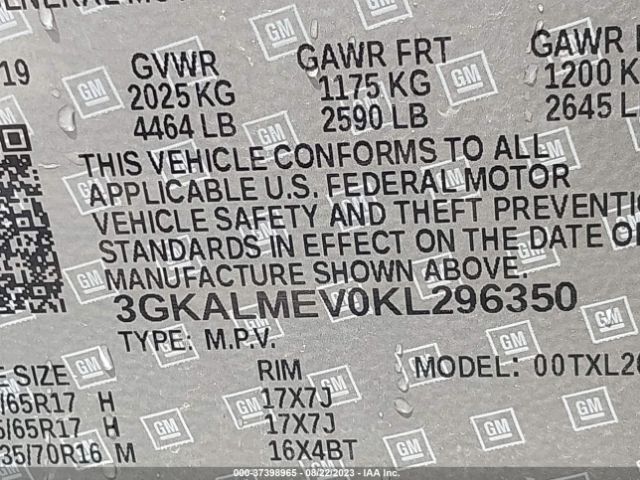 3GKALMEV0KL296350 GMC Terrain Sle