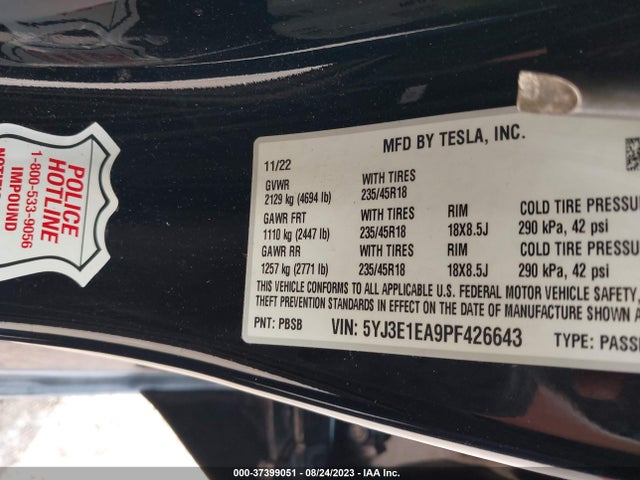 Tesla MODEL 3 2023 5YJ3E1EA9PF426643 Image 9