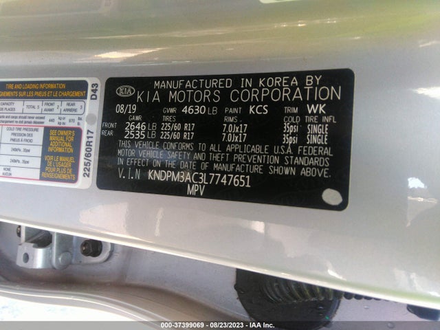 2020 KIA SPORTAGE LX VIN: KNDPM3AC3L7747651