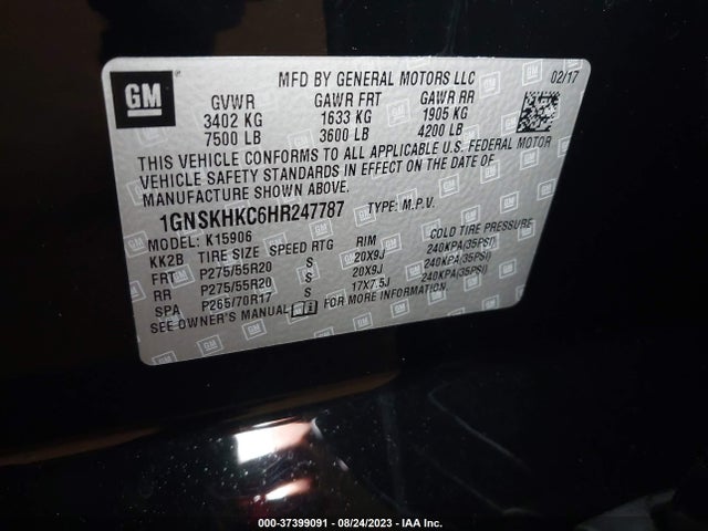 Chevrolet Suburban Lt 2017 1GNSKHKC6HR247787 Image 9