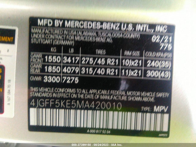 4JGFF5KE5MA420010 Mercedes-Benz GLS