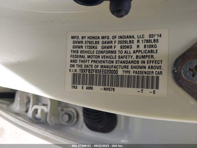 2014 HONDA CIVIC SEDAN EX VIN: 19XFB2F85EE020000