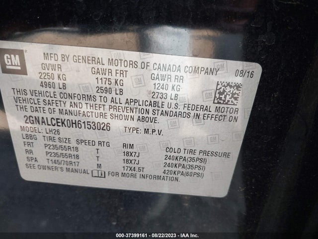 Chevrolet EQUINOX LT 2017 2GNALCEK0H6153026 Image 9