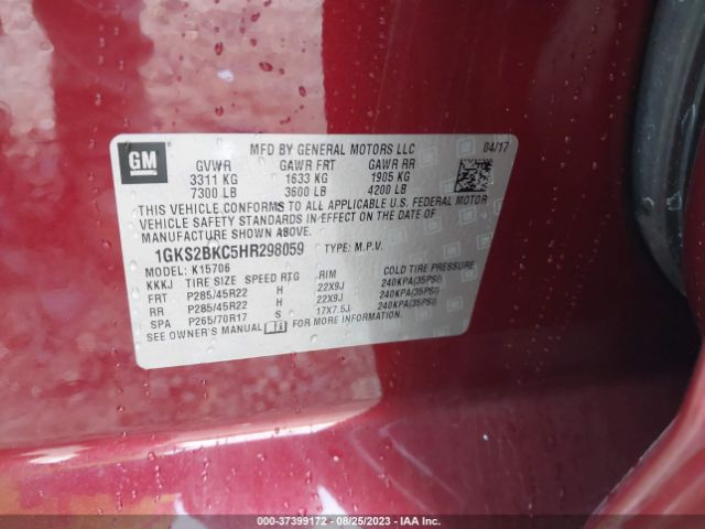 1GKS2BKC5HR298059 GMC YUKON SLT