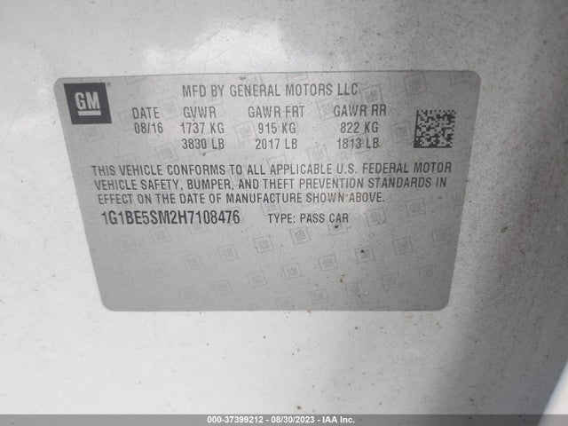 Chevrolet CRUZE LT 2017 1G1BE5SM2H7108476 Image 9