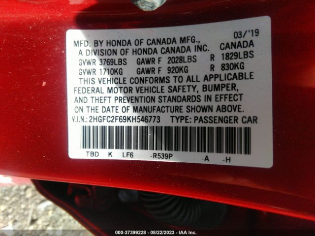2HGFC2F69KH546773 Honda Civic Sedan Lx