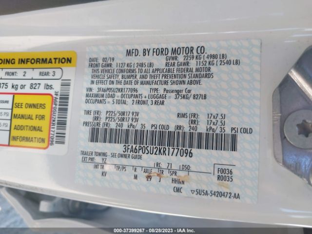 3FA6P0SU2KR177096 Ford Fusion Energi Titanium
