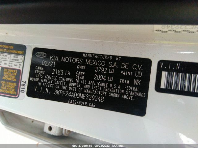 3KPF24AD9ME339348 KIA Forte Lxs