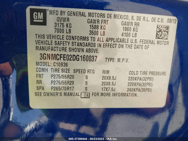 2013 CHEVROLET AVALANCHE LT VIN: 3GNMCFE02DG160037