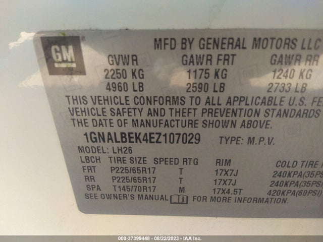 Chevrolet EQUINOX LT 2014 1GNALBEK4EZ107029 Image 9