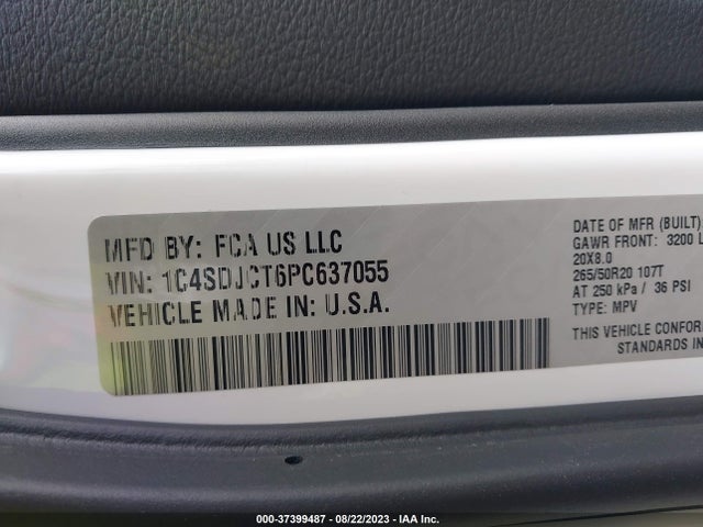 2023 DODGE DURANGO R/T PLUS VIN: 1C4SDJCT6PC637055