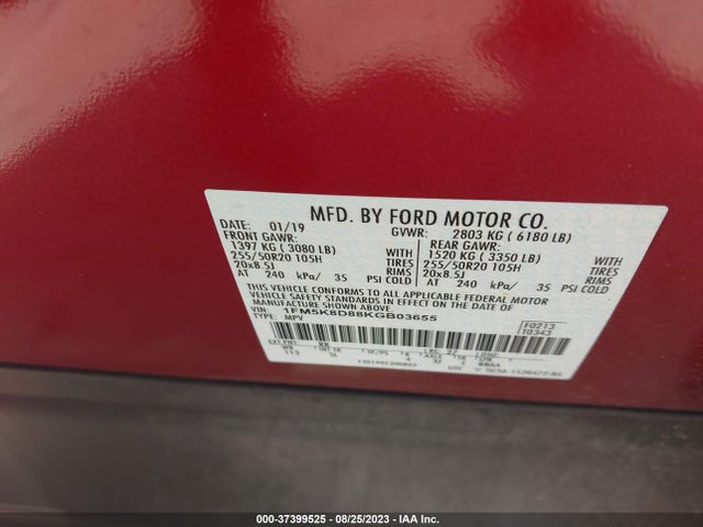 Ford EXPLORER XLT 2019 1FM5K8D88KGB03655 Image 9