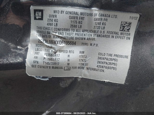 2013 GMC TERRAIN SLE VIN: 2GKALMEKXD6195684