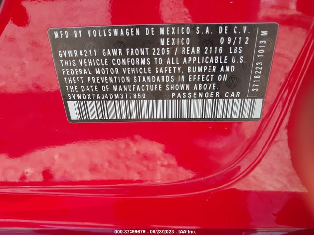 2013 VOLKSWAGEN JETTA SEDAN SE VIN: 3VWDX7AJ4DM377850