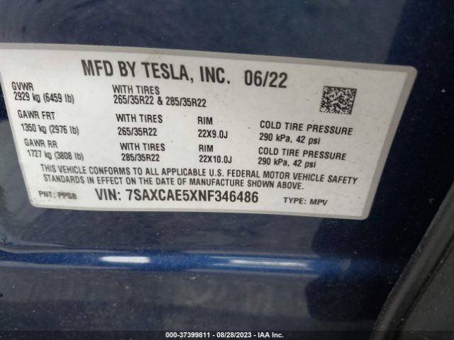 7SAXCAE5XNF346486 Tesla MODEL X