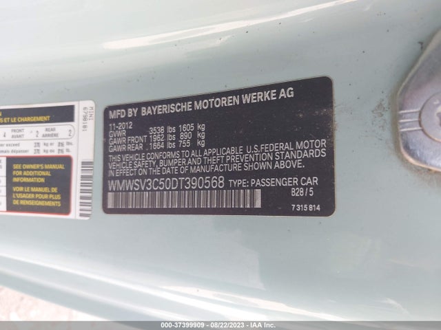 2013 MINI COOPER HARDTOP WMWSV3C50DT390568 Photo 8