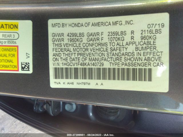 1HGCV1F48KA140729 Honda Accord Sedan Ex 1.5t