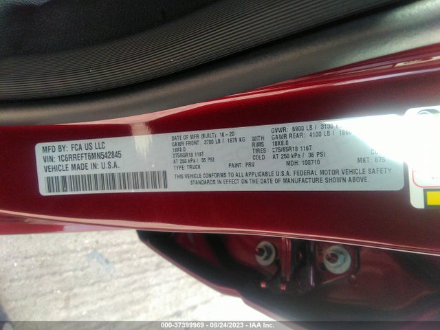 RAM 1500 Big Horn 2021 1C6RREFT6MN542845 Image 9