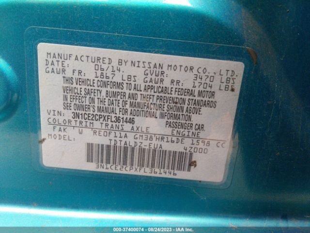 3N1CE2CPXFL361446 Nissan Versa Note S/s Plus/sv/sr/sl