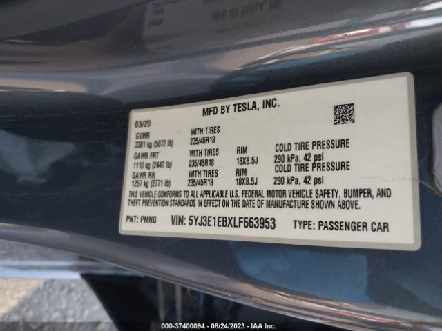5YJ3E1EBXLF663953 Tesla Model 3 Long Range