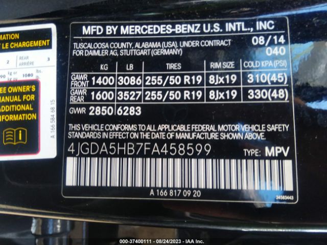 4JGDA5HB7FA458599 Mercedes-Benz M-class Ml 350