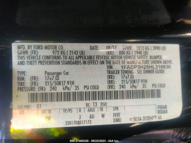 Ford FOCUS SEL 2017 1FADP3H25HL316630 Image 9