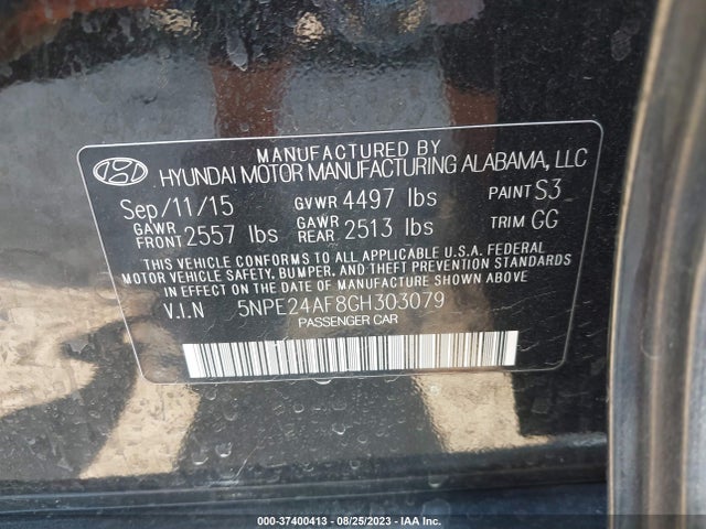 2016 HYUNDAI SONATA 2.4L SE VIN: 5NPE24AF8GH303079