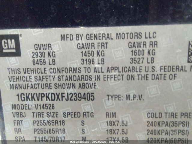 1GKKVPKDXFJ239405 GMC ACADIA SLE