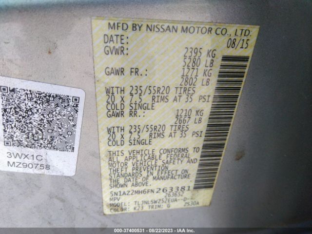 5N1AZ2MH6FN263381 Nissan Murano Platinum