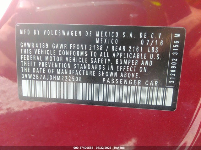 3VW2B7AJ3HM222508 Volkswagen Jetta 1.4t S