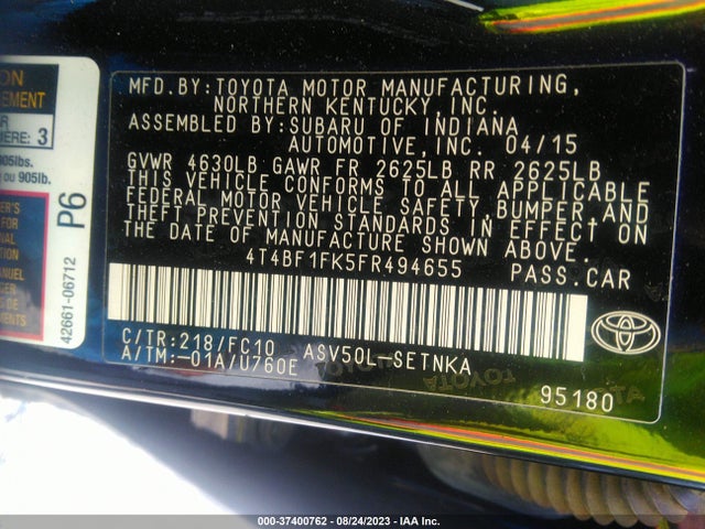 2015 TOYOTA CAMRY XLE/SE/LE/XSE VIN: 4T4BF1FK5FR494655