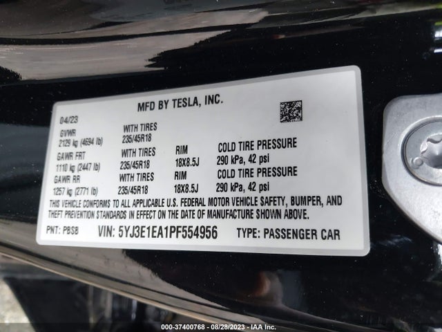 2023 Tesla 3, VIN: 5YJ3E1EA1PF554956