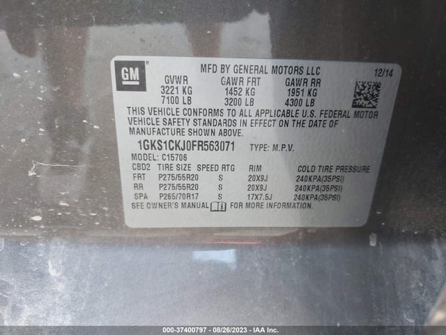 GMC YUKON DENALI 2015 1GKS1CKJ0FR563071 Image 15