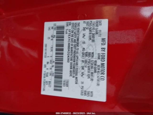 2011 FORD F-150 XL/STX/XLT VIN: 1FTEX1CM8BKD24360