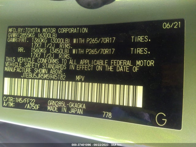Toyota 4RUNNER SR5 2021 JTEBU5JR5M5945182 Image 9