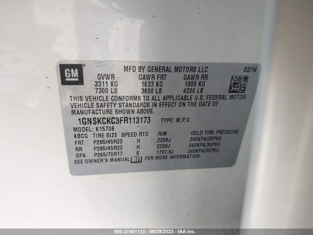 Chevrolet Tahoe Ltz 2015 1GNSKCKC3FR113173 Image 9