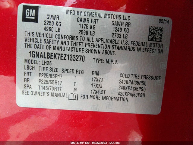 Chevrolet EQUINOX LT 2014 1GNALBEK7EZ133270 Image 9