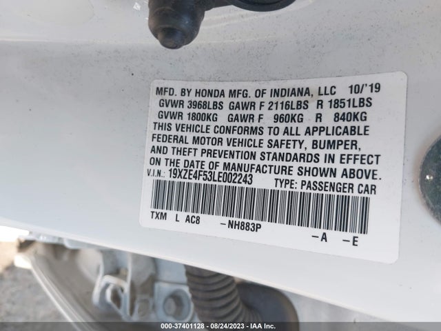 2020 HONDA INSIGHT EX VIN: 19XZE4F53LE002243