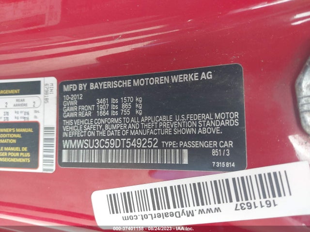 2013 MINI COOPER HARDTOP WMWSU3C59DT549252 Photo 8