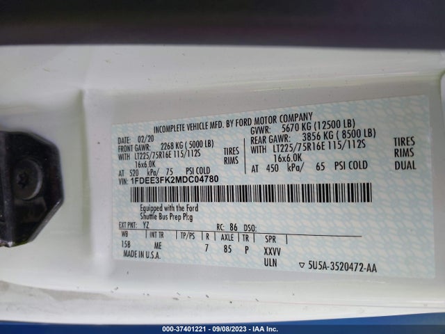 2021 Ford E-Series, VIN: 1FDEE3FK2MDC04780