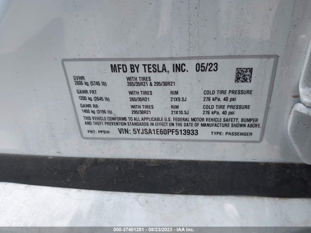 Tesla Model S Plaid 2023 5YJSA1E60PF513933 Image 17