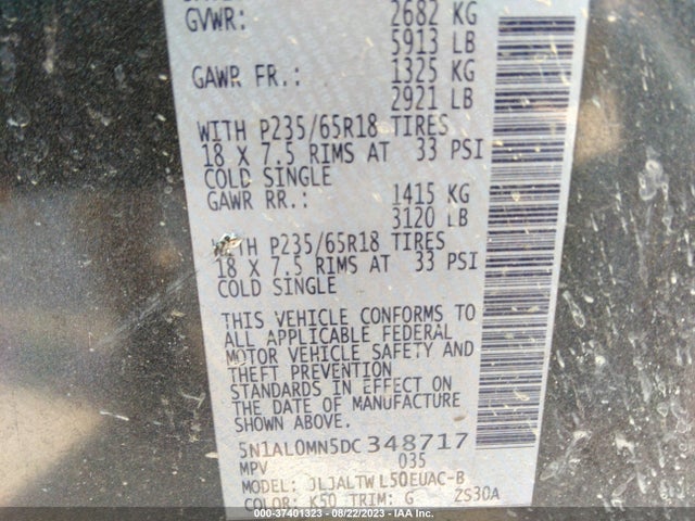 2013 INFINITI JX VIN: 5N1AL0MN5DC348717
