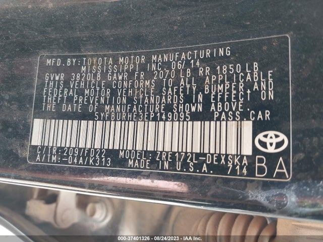 Toyota Corolla L/le/s/s Plus/le Plus 2014 5YFBURHE3EP149095 Image 9