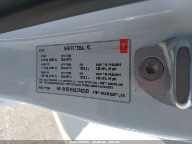 5YJ3E1EA6JF042343 Tesla Model 3 Range Battery